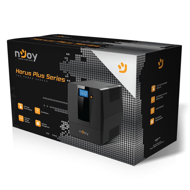 UPS nJoy Horus Plus 2000, 2000VA/1200W, Afisaj LCD cu ecran tactil, 4 Prize Schuko cu Protectie, Repornire Automata, RJ11 protectie pentru linia de telefon/modem, Posibilitatea de monitorizare si control prin USB, LAN si internet, port de comunicare USB, rata de eficienta pana la 90%_5