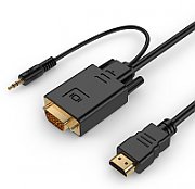 CABLU video GEMBIRD, splitter HDMI (T) la VGA (T) + Jack 3.5mm (T), 3m, rezolutie maxima 1920x1080 la 60Hz, converteste semnal digital HDMI in analog VGA + audio 3.5 mm jack, negru, 