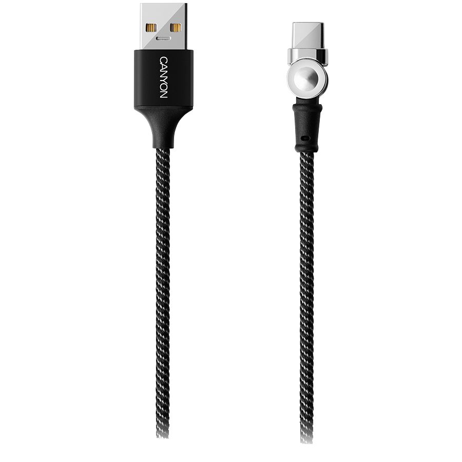 CANYON Rotating magnetic Type C charging cable (no data transfer), USB2.0, Power output 5V/2A, OD 3.2mm, with Short-circuit protection, cable length 1m, Black, 16*6*1000mm, 0.024kg_2