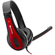 CANYON HSC-1 basic PC headset with microphone, combined 3.5mm plug, leather pads, Flat cable length 2.0m, 160*60*160mm, 0.13kg, Black-red_1