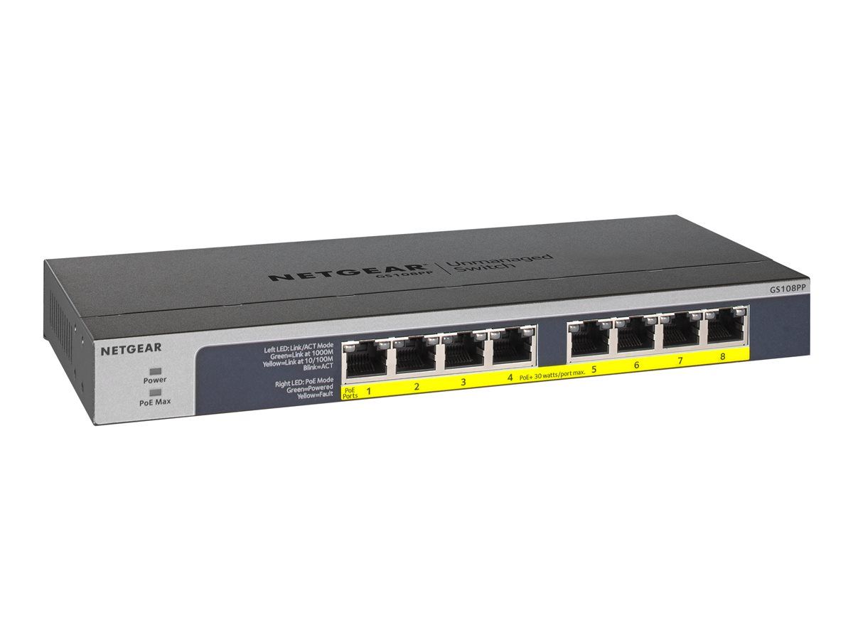 Switch NetGear GS108PP-100EUS, 8 porturi 10 / 100 / 1000 MBs