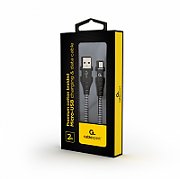 CABLU alimentare si date GEMBIRD, pt. smartphone, USB 2.0 (T) la Micro-USB 2.0 (T), 2m, premium, cablu cu impletire din bumbac, negru cu insertii albe, 