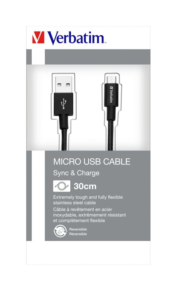 CABLU alimentare si date VERBATIM, pt. smartphone, USB 2.0 (T) la Micro-USB 2.0 (T), 30cm, premium, cablu metalic, negru, 