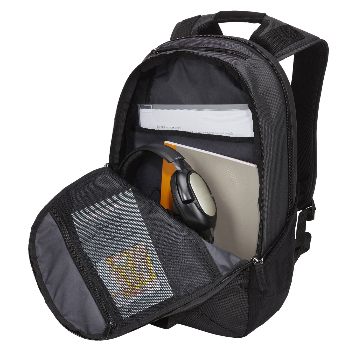 RUCSAC CASE LOGIC, pt. notebook de max. 14 inch, 2 compartimente, buzunar frontal x 2 | buzunar lateral x 2 | buzunar dorsal, waterproof, poliester, negru, 