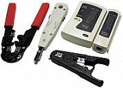 TRUSA scule retelistica, LOGILINK, functii: testare cablu, sertizare mufe, deziz. cablu, sertiz. cablu (punch down), taiere cablu. 4 prod.: tester cablu, cleste sertizare mufe, unealta punch down (sertiz. cablu), cleste deziz. cablu,  WZ0012 