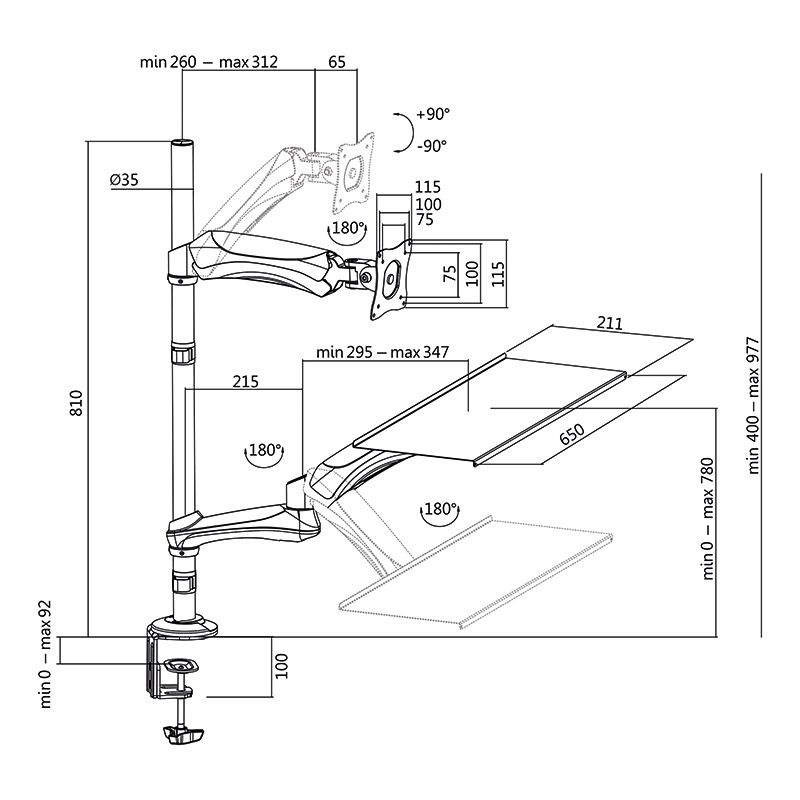 SUPORT de birou LOGILINK, pt 1 TV/monitor plat, diag. max 27 inch, rotatie, inclinare, pivotare, max 9 kg, 