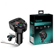 MODULATOR AUTO FM SPACER, Bluetooth 5.0. 1xUSB QC3.0 &amp; 1xUSB max. 5V/3.1A, 12V-24V, max. 10-15m, mic max. 0-2m, format MP3/WMA, 206 canale 87.5-108Mhz, USB disk, microSD,  answer/reject/hang up/redial, black, 