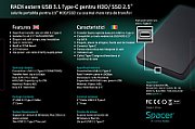 RACK extern SPACER, pt HDD/SSD, 2.5 inch, S-ATA, interfata PC USB 3.1 Type C, plastic, negru, 