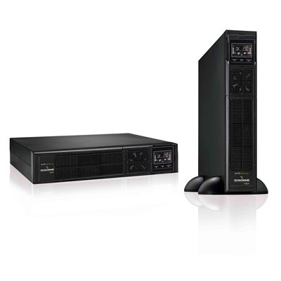 UPS TecnoWare FGCEDP3602RTIEC, 3600VA, 3240 W, on-line, 8x C13, 1x C19, 1x USB, Lead-acid, 21 – 30 min., LCD, Tower/Rack 2U, Negru 