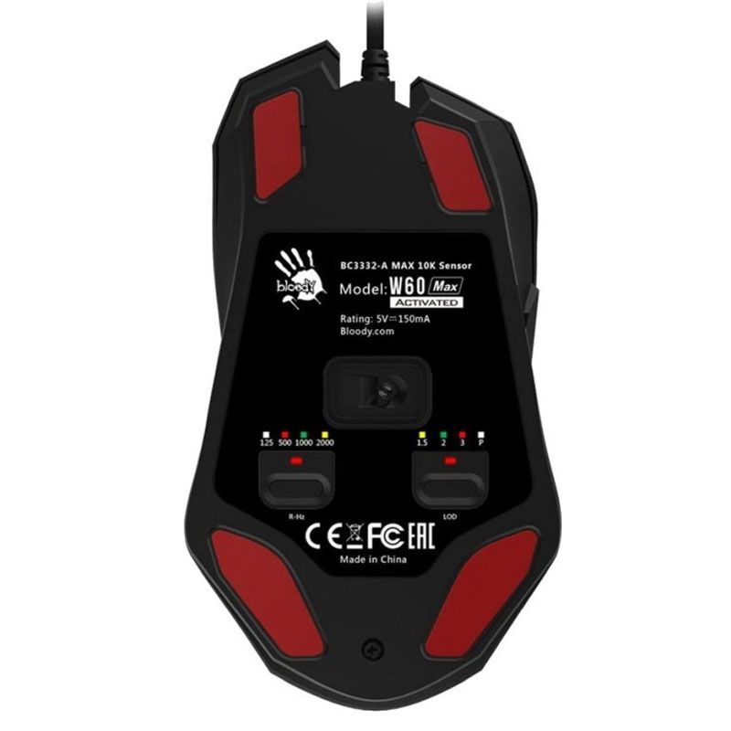 MOUSE A4tech, gaming, cu fir, USB, optic, 3200 dpi, butoane/scroll 8/1, iluminare, butoane programabile, negru, 