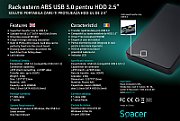 RACK extern SPACER, pt HDD/SSD, 2.5 inch, S-ATA, interfata PC USB 3.0, plastic, negru, 