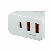 CANYON H-08 Universal 3xUSB AC charger (in wall) with over-voltage protection(1 USB-C with PD Quick Charger), Input 100V-240V, OutputUSB-A/5V-2.4A+USB-C/PD30W, with Smart IC, White Glossy Color+ orange plastic part of USB, 96.8*52.48*28.5mm, 0.092kg_2