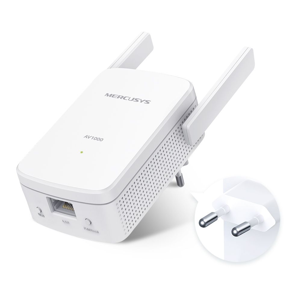 Kit Powerline Wi-Fi Gigabit MERCUSYS, Wi-Fi de 300 Mbps 2.4Ghz, tehnologie AV2, AV1000, pana la 1000 Mbps, RJ-45 x 1 porturi 10/100/1000 Mbps, 2 buc, 