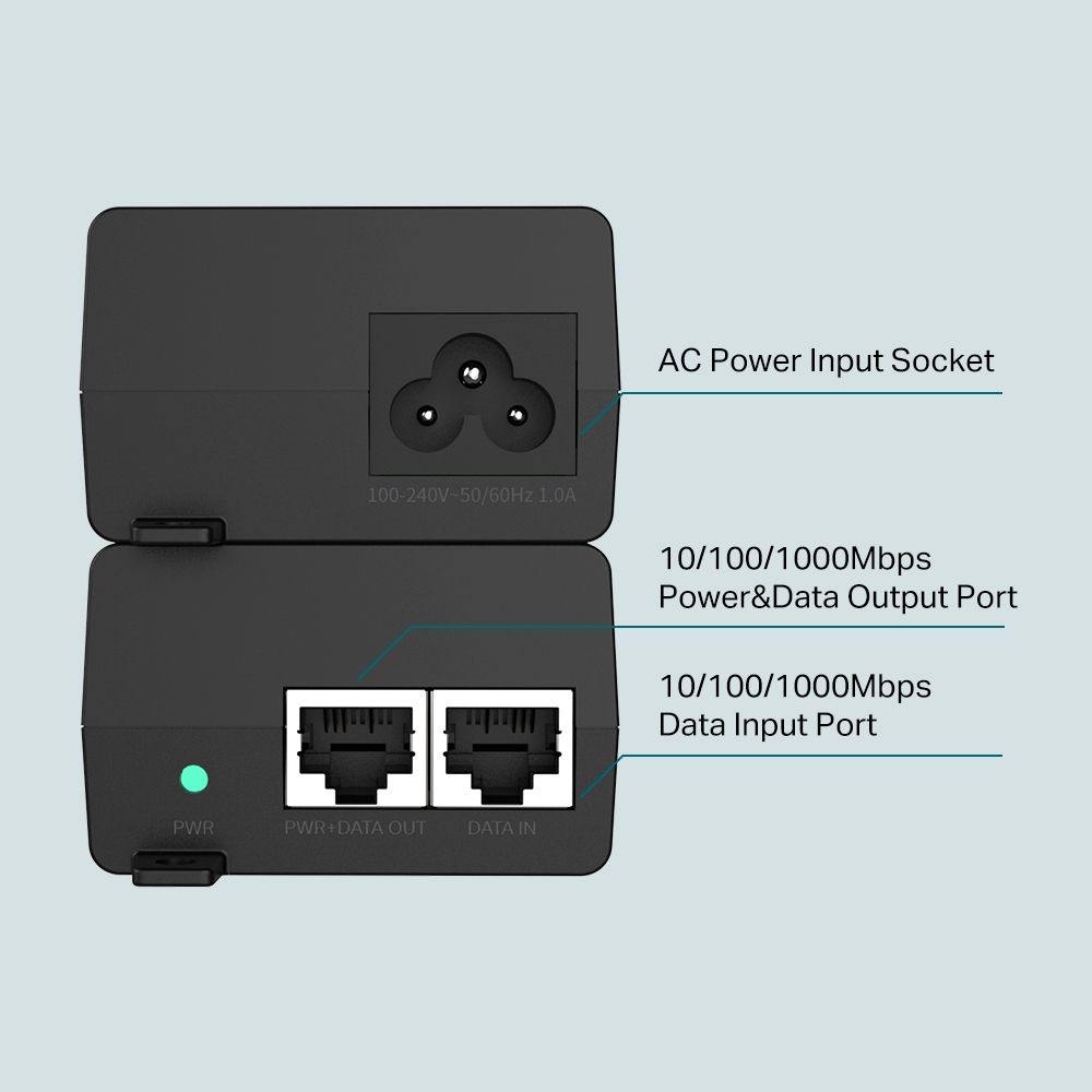 INJECTOR PoE+ TP-LINK 2 porturi Gigabit, compatibil IEEE 802.3af/at 30W maxim 100M, carcasa plastic, 