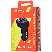 CANYON Universal 3xUSB car adapter, Input 12V-24V, Output DC USB-A 5V/2.4A(Max) + Type-C PD 18W, with Smart IC, Black+Purple with rubber coating, 71*39*26.2mm, 0.028kg_6