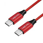 CABLU alimentare si date LOGILINK, pt. smartphone, USB 2.0, USB Type-C (T) la USB Type-C (T), 0.3m, premium, cablu cu impletire din bumbac, rosu, 