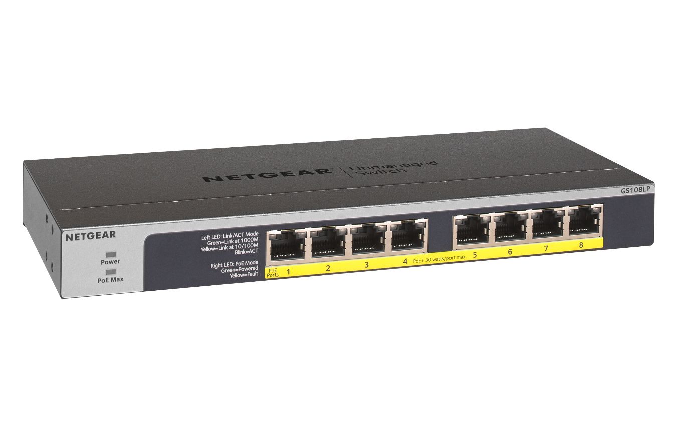 Netgear GS108LP Unmanaged Gigabit Ethernet (10/100/1000) Black, Gray 1U Power over Ethernet (PoE)_2