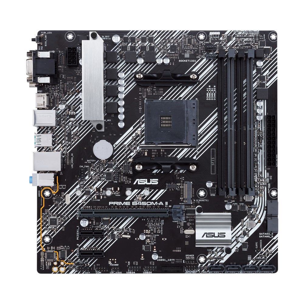 Placa de baza ASUS PRIME B450M-A II, socket AM4, 4x DDR4 UDIMM, 6x SATA, 1x NVMe, 12x USB-A, mATX