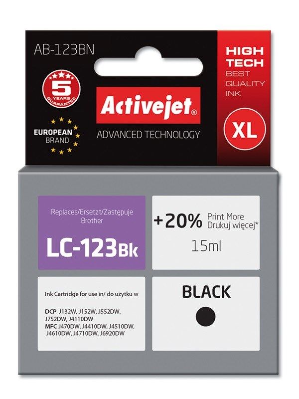 Activejet AB-123BN ink for Brother printer; Brother LC123Bk/LC121Bk replacement; Supreme; 15 ml; black_2