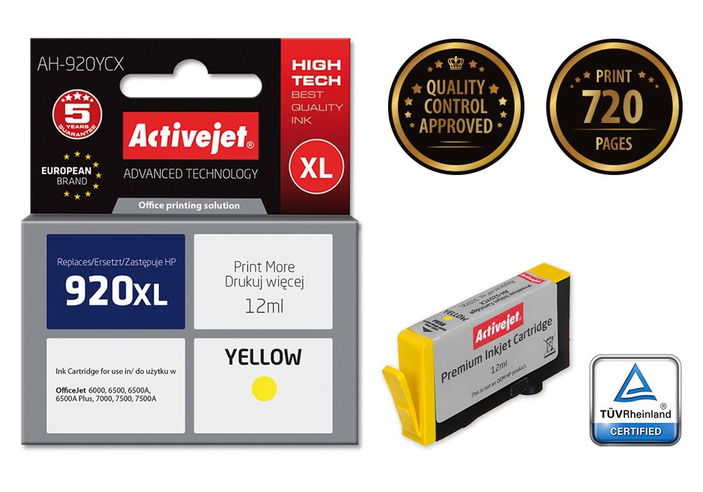 Activejet AH-920YCX ink for HP printer; HP 920XL CD974AE replacement; Premium; 12 ml; yellow_2