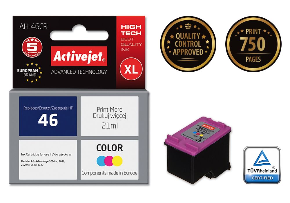 Activejet AH-46CR ink for HP printer; HP 46 CZ638AA replacement; Premium; 21 ml; color_2