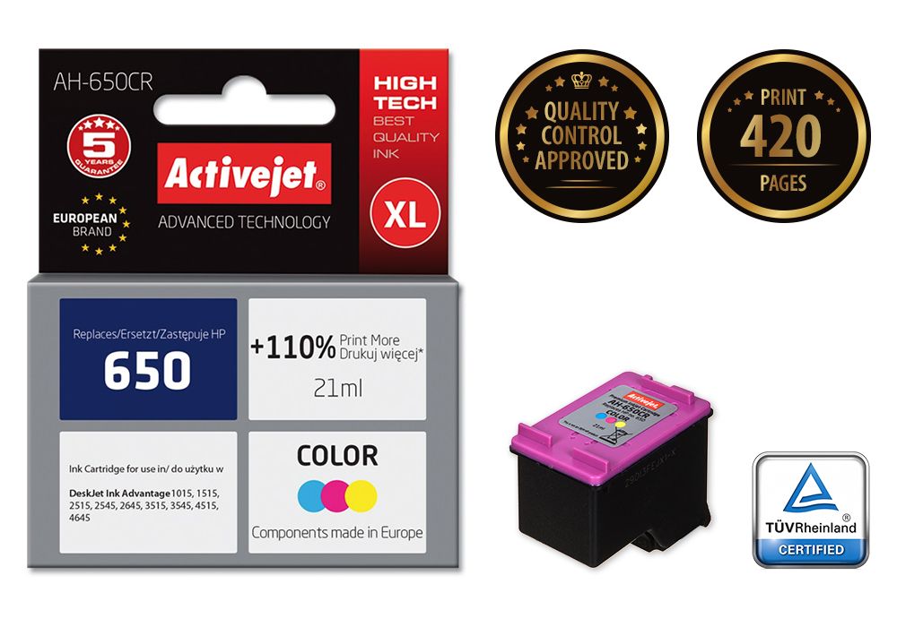 Activejet AH-650CR ink for HP printer; HP 650 CZ102AE replacement; Premium; 21 ml; color_2