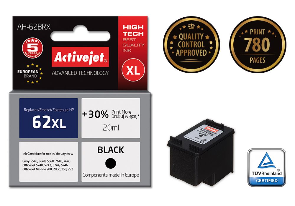 Activejet AH-62BRX ink for HP printer; HP 62XL C2P05AE replacement; Premium; 20 ml; black_2