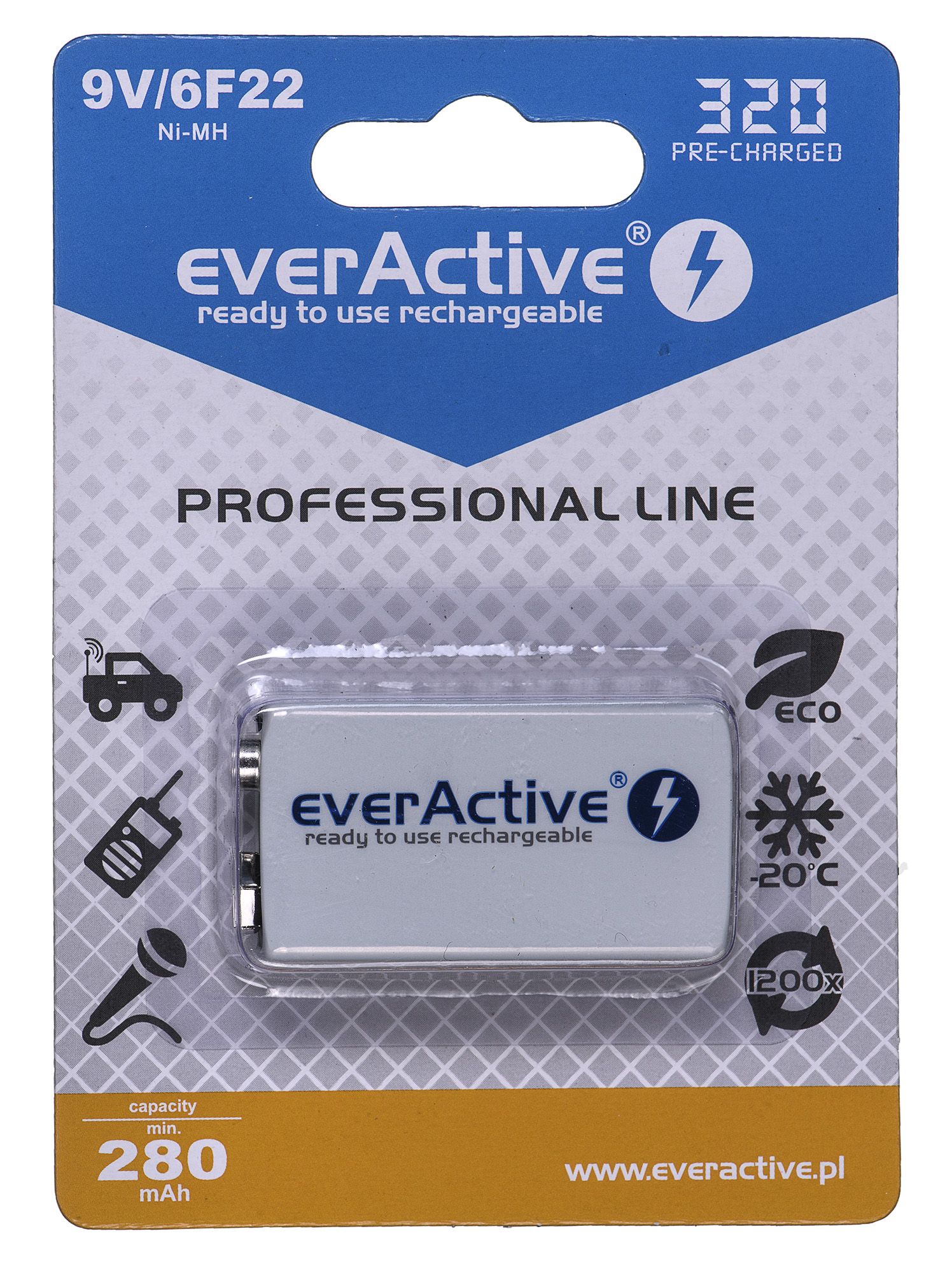 Rechargeable batteries everActive Ni-MH 6F22 9V 320 mAh Professional Line_1