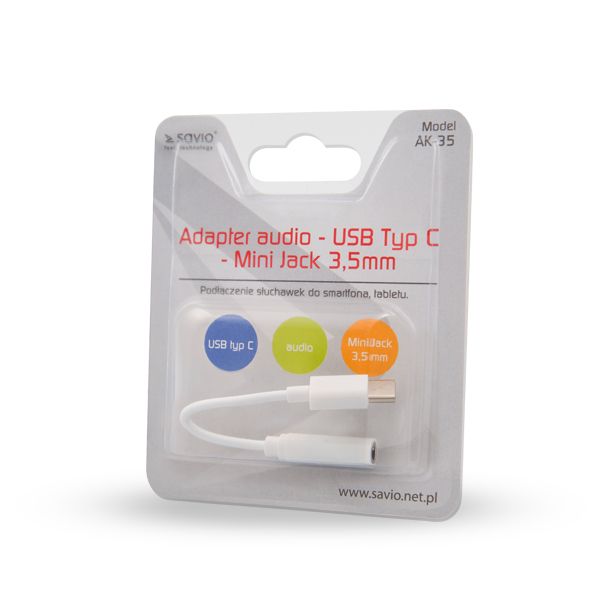 SAVIO USB Type 3.1 C (M) – Jack 3.5mm (F) Audio adapter White AK-35_2