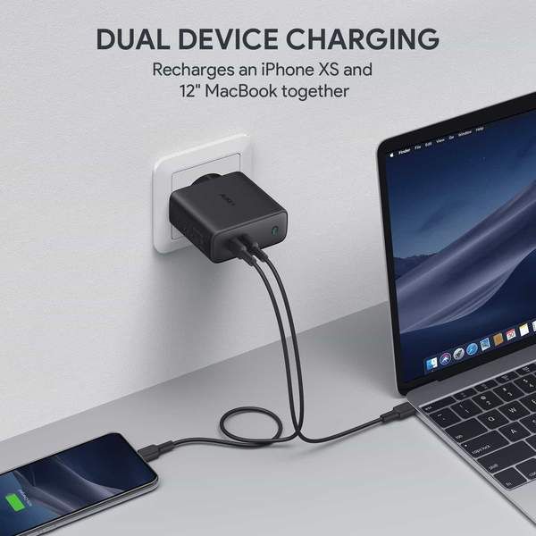 AUKEY PA-D5 GaN mobile device charger Black 2xUSB C Power Delivery 3.0 63W 6A Dynamic Detect_2