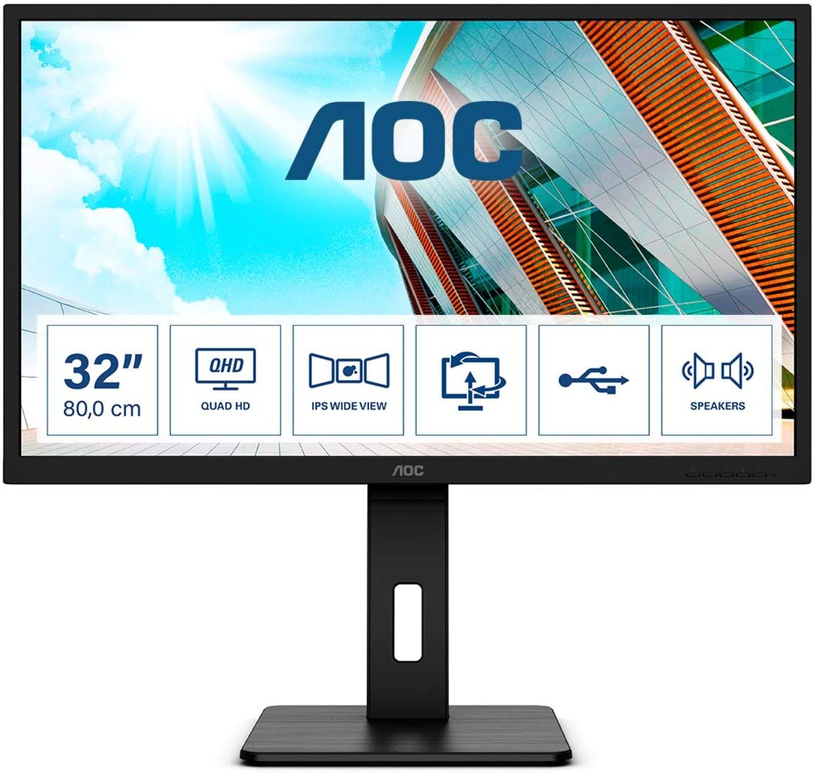Monitor 31.5 inch WLED AOC U32P2 3840 x 2160 pixeli, 60 Hz, 4 ms, Negru