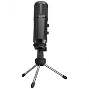 LORGAR Gaming Microphones, Black, USB condenser microphone with Volume Knob & Echo Kob, including 1x Microphone, 1 x 2.5M USB Cable, 1 x Tripod Stand, 1 x User Manual, body size: Φ47.4*158.2*48.1mm, weight: 243.0g_1