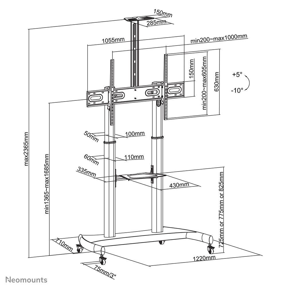 Neomounts by Newstar PLASMA-M1950E Mobile Monitor/TV Floor Stand for 60- 100