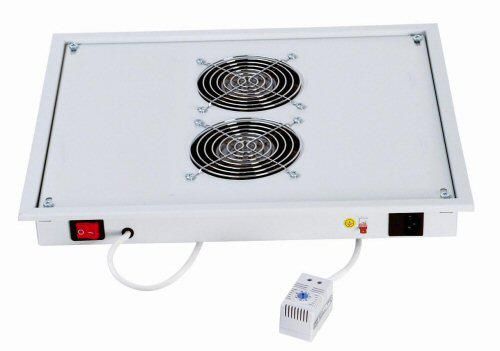 Panou ventilatie Triton pentru rack de podea 19, 2 ventilatoare 230V/60W cu termostat bimetalic, flux axial, gri_2