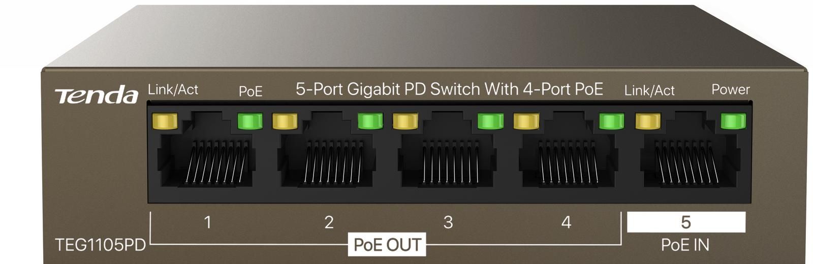 Switch Tenda TEG1105PD, 5 porturi 10/100/1000 Mbps