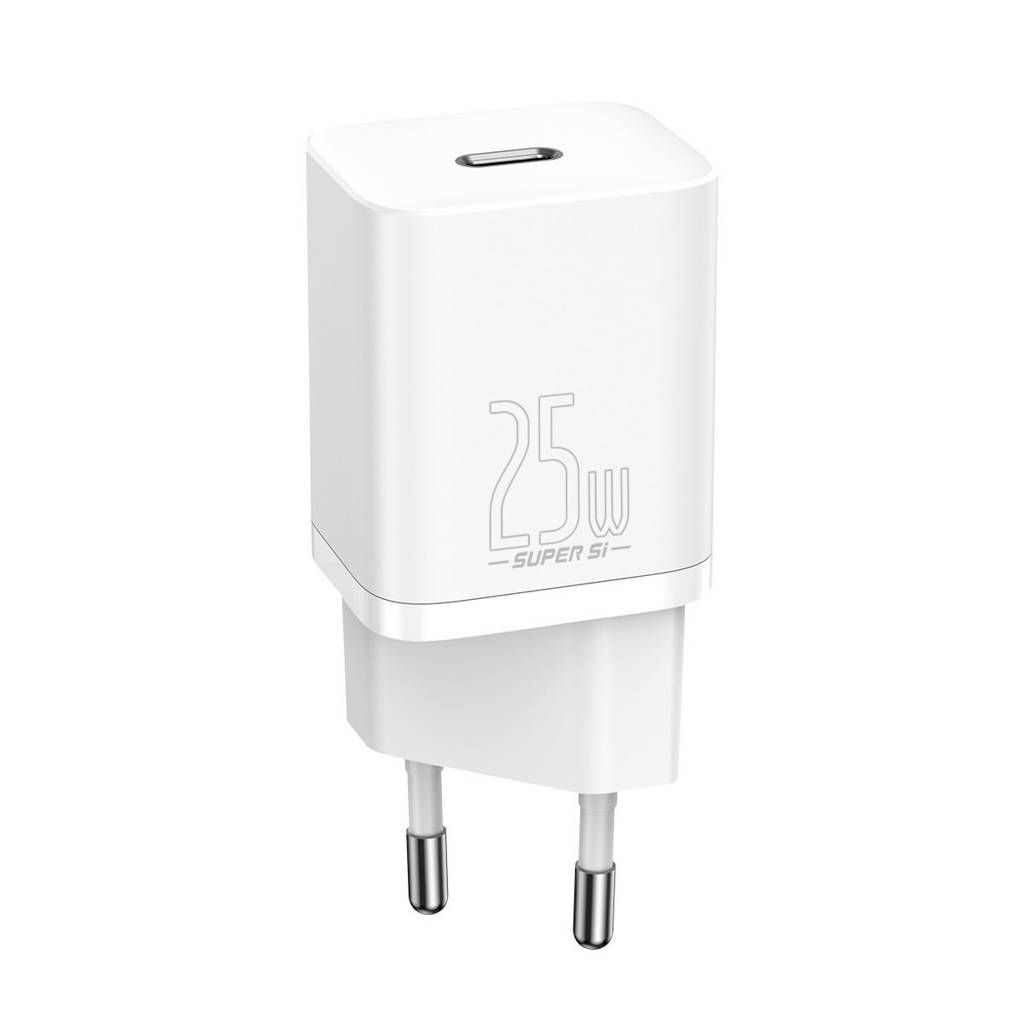 INCARCATOR retea Baseus Super Si, Quick Charge 25W, 1 x USB Type-C 5V/3A max, include cablu USB Type-C la USB Type-C 1m, alb 