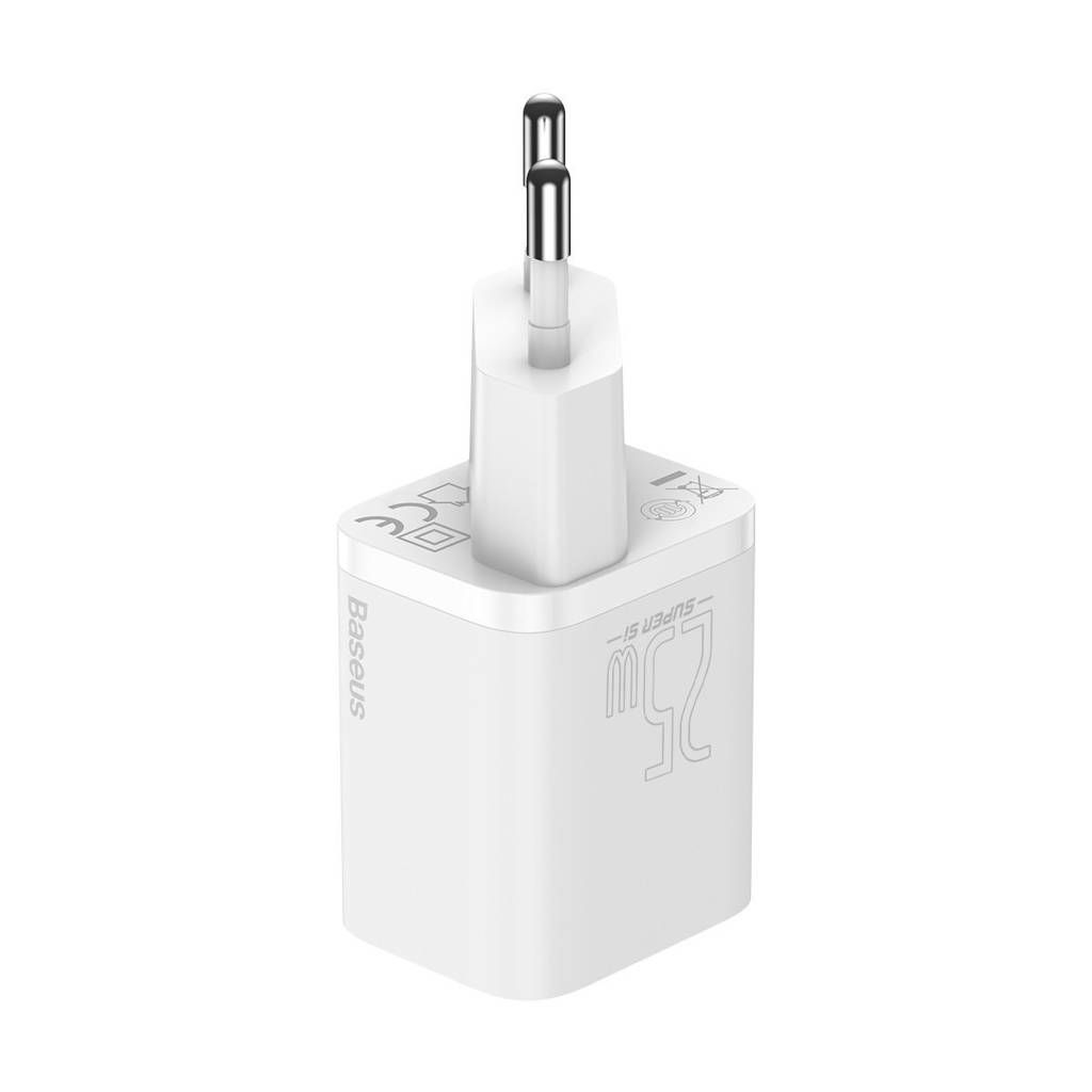 INCARCATOR retea Baseus Super Si, Quick Charge 25W, 1 x USB Type-C 5V/3A max, include cablu USB Type-C la USB Type-C 1m, alb 