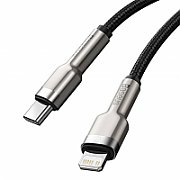 CABLU alimentare si date Baseus Cafule Metal, Fast Charging Data Cable pt. smartphone, USB Type-C la Lightning Iphone PD 20W, brodat, 1m, negru 