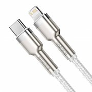 CABLU alimentare si date Baseus Cafule Metal, Fast Charging Data Cable pt. smartphone, USB Type-C la Lightning Iphone PD 20W, brodat, 2m, alb 