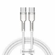 CABLU alimentare si date Baseus Cafule Metal, Fast Charging Data Cable pt. smartphone, USB Type-C la USB Type-C 100W, brodat, 1m, alb 