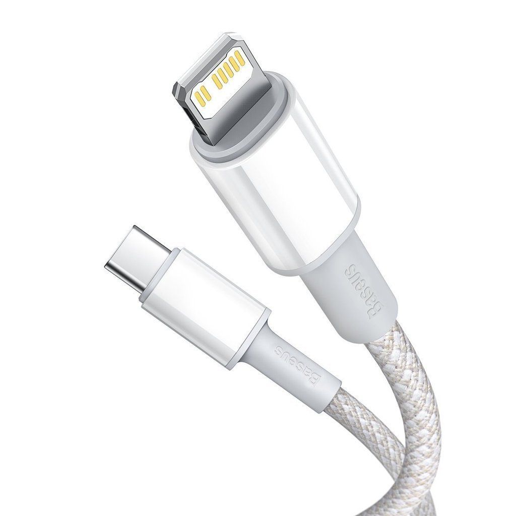 CABLU alimentare si date Baseus High Density Braided, Fast Charging Data Cable pt. smartphone, USB Type-C la Lightning Iphone PD 20W, brodat, 2m, alb 