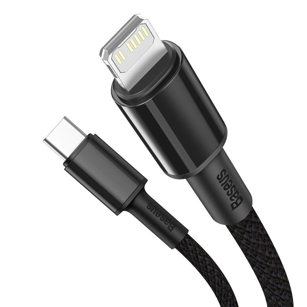 CABLU alimentare si date Baseus High Density Braided, Fast Charging Data Cable pt. smartphone, USB Type-C la Lightning Iphone PD 20W, brodat, 2m, negru 