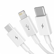 CABLU alimentare si date Baseus Superior Series, pt. smartphone, USB la Micro-USB + Lightning Iphone + USB Type-C 3.5A, 1.5m, alb 