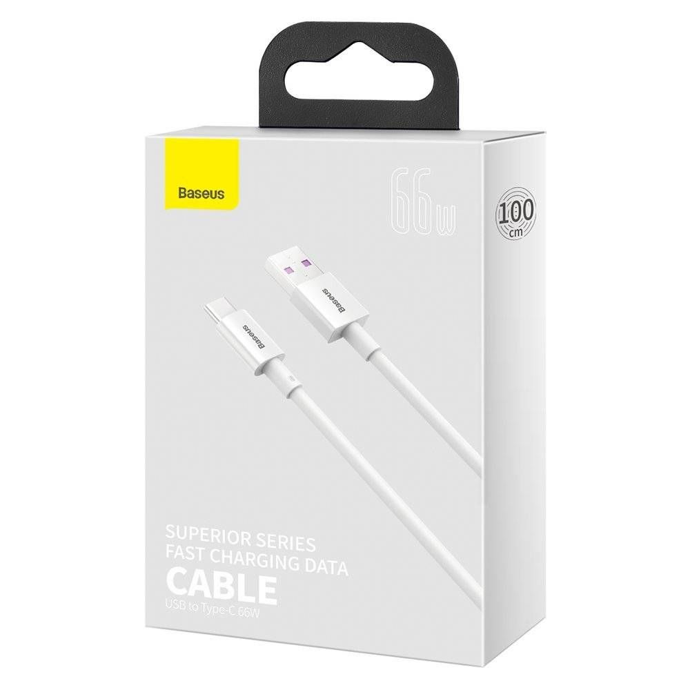 CABLU alimentare si date Baseus Superior, Fast Charging Data Cable pt. smartphone, USB la USB Type-C 66W, 1m, alb 