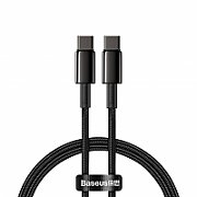 CABLU alimentare si date Baseus Tungsten Gold, Fast Charging Data Cable pt. smartphone, USB Type-C la USB Type-C 100W, brodat, 2m, negru 