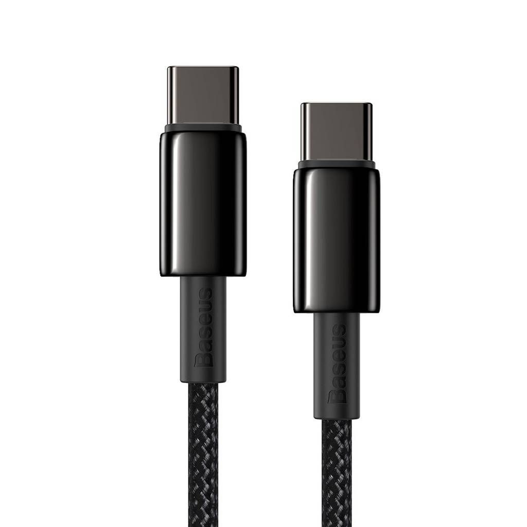 CABLU alimentare si date Baseus Tungsten Gold, Fast Charging Data Cable pt. smartphone, USB Type-C la USB Type-C 100W, brodat, 2m, negru 