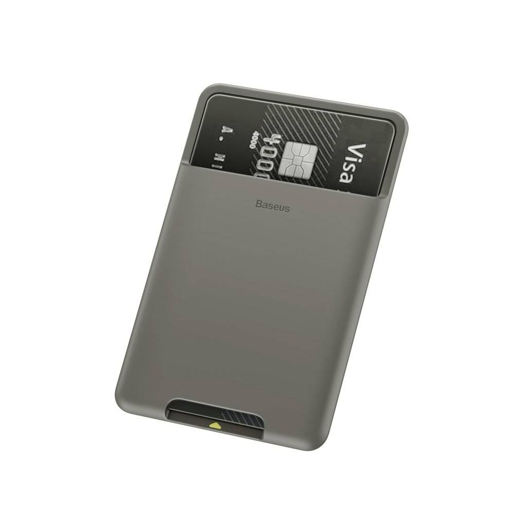 PORTCARD silicon Baseus, compatibil cu majoritatea telefoanelor de pe piata, atat timp cat telefonul este mai lat de 62 mm si mai lung de 95mm, gri deschis 