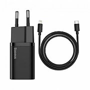 INCARCATOR retea Baseus Super Si, Quick Charge 20W, 1 x USB Type-C 5V/3A max, include cablu USB Type-C la Lightning Iphone 1m, negru 