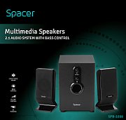 BOXE SPACER 2.1, RMS: 20W (2 x 5W + 10W), bluetooth telecomanda wireless, control volum, bass, treble, subwoofer lemn MDF, 220V alimentare, USB/FM/AUX/SD, Display, black, 