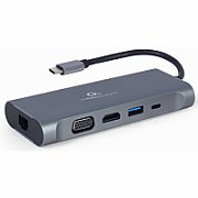 GEMBIRD A-CM-COMBO7-01 Multi Port Adapter USB Type C Hub3.0 HDMI VGA PD card reader stereo audio space grey_1